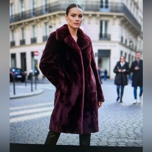 $297 REVOLVE WAVERLY GRAY Faux Fur Betty Jacket L burgundy